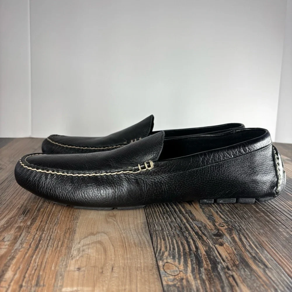 Polo by Ralph Lauren Black Leather Driving Loafers with Contrast Stitching